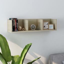 Berkfield Home CD Wall Shelf Sonoma Oak 75x18x18 cm Engineered Wood in Beige - Size: 75 x 18 x 18 cm