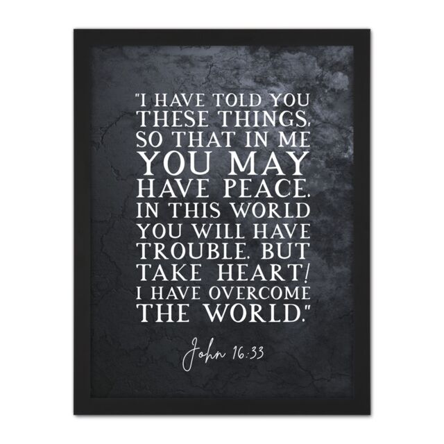 "Artery8 Wall Art Print John 16:33 Peace Take Heart I have Overcome the World Christian Bible Verse Large Framed Wall Décor Art - Size: W18"" x H24""" - image 1
