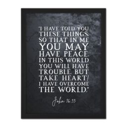 "Artery8 Wall Art Print John 16:33 Peace Take Heart I have Overcome the World Christian Bible Verse Large Framed Wall Décor Art - Size: W18"" x H24""" - thumbnail 1