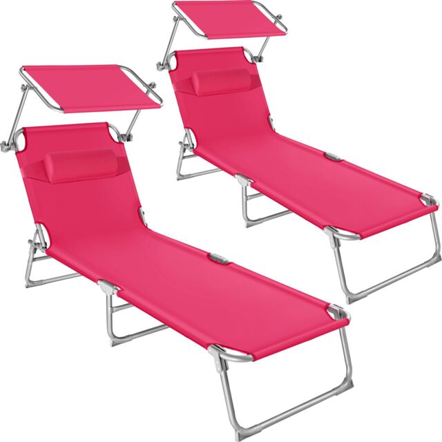 tectake Set Of 2 Sun Loungers in Pink - Size: 2 Seater - image 1