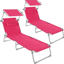 tectake Set Of 2 Sun Loungers in Pink - Size: 2 Seater