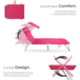 tectake Set Of 2 Sun Loungers in Pink - Size: 2 Seater - thumbnail 3