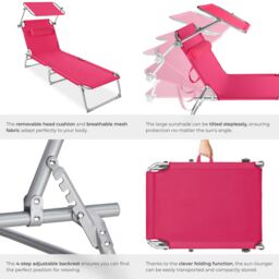 tectake Set Of 2 Sun Loungers in Pink - Size: 2 Seater - thumbnail 5