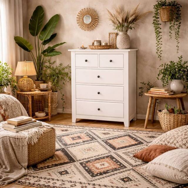 Wyld Haus Tralee White Washed Pine 3+2 Drawer Chest Solid Wood Storage - image 1