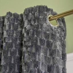 OHS Waffle Fleece Curtains Thermal Eyelet Soft Blackout in Charcoal - Size: 168 cm width x 183 cm drop - thumbnail 3