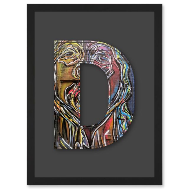 Artery8 Letter D Multicoloured Face Wall Decorative Graffiti Mural Alphabet Initial Stencil Artwork Framed Wall Art Print A4 in Black - image 1