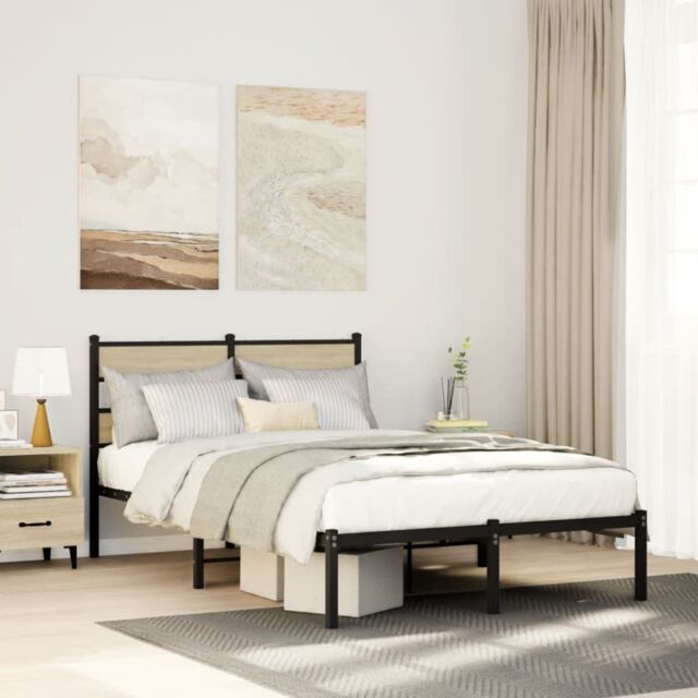 Berkfield Home Metal Bed Frame without Mattress Sonoma Oak 120x190 cm Small Double in Brown - image 1