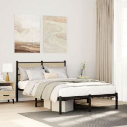Berkfield Home Metal Bed Frame without Mattress Sonoma Oak 120x190 cm Small Double in Brown - thumbnail 1