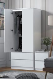 FWStyle Stora 2 Door 2 Drawer Wardrobe White (H) 180.5 (W) 80 (D) 50cm - thumbnail 2