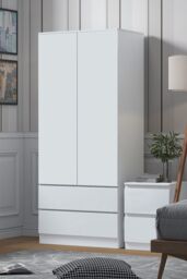 FWStyle Stora 2 Door 2 Drawer Wardrobe White (H) 180.5 (W) 80 (D) 50cm - thumbnail 1