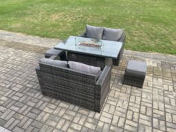 Fimous 6 Seater Rattan Outdoor Garden Furniture Sofa Set Gas Fire Pit Dining Table Gas Heater with Love Sofa 2 Small Footstool in Dark Grey - thumbnail 3