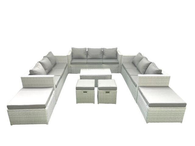 Fimous 8 Pieces Rattan Garden Furniture Set Outdoor Garden Sofa Coffee Table Set with 4 Footstools Light Grey Mixed - image 1