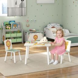 AIYAPLAY 3-Piece Kids Table with 2 Chairs Set for Bedroom, Nursery in Green - thumbnail 1