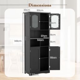 Gymax Freestanding Bathroom Tall Cabinet With Glass Doors Adjustable Shelves in Black - thumbnail 2