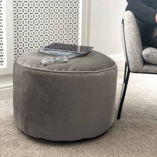 rucomfy Beanbags rucomfy Velvet Pouffe - Indoor Bean Bag Footstool in Light Grey - image 1