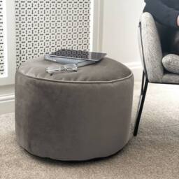 rucomfy Beanbags rucomfy Velvet Pouffe - Indoor Bean Bag Footstool in Light Grey - thumbnail 1