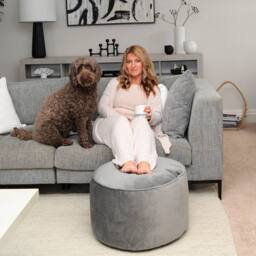 rucomfy Beanbags rucomfy Velvet Pouffe - Indoor Bean Bag Footstool in Light Grey - thumbnail 3