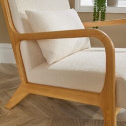 Home Source Boucle Wooden Armchair Teddy Fur Cream Modern Home Chair Seating - thumbnail 6