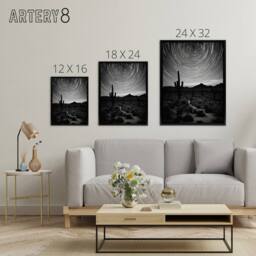 "Artery8 Night Sky Stars Time Lapse Over Desert Cactus Framed Canvas Wall Art Print in Grey - Size: W12"" x H16""" - thumbnail 4