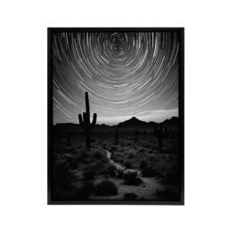 "Artery8 Night Sky Stars Time Lapse Over Desert Cactus Framed Canvas Wall Art Print in Grey - Size: W12"" x H16""" - thumbnail 1