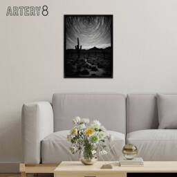 "Artery8 Night Sky Stars Time Lapse Over Desert Cactus Framed Canvas Wall Art Print in Grey - Size: W12"" x H16""" - thumbnail 3