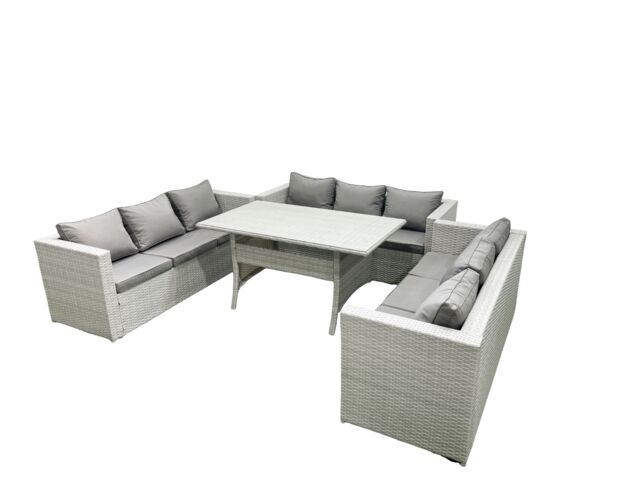 Fimous Rattan Garden Outdoor Furniture Set 9 Seater Garden Sofa Rectangulr Dining Table Set Light Grey Mixed - image 1