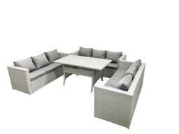 Fimous Rattan Garden Outdoor Furniture Set 9 Seater Garden Sofa Rectangulr Dining Table Set Light Grey Mixed - thumbnail 2