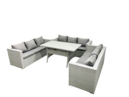 Fimous Rattan Garden Outdoor Furniture Set 9 Seater Garden Sofa Rectangulr Dining Table Set Light Grey Mixed - thumbnail 1
