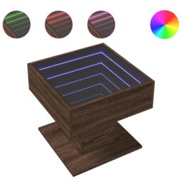 Berkfield Home Coffee Table with LED Brown Oak 50x50x45 cm Engineered Wood - Size: 50 x 50 x 45 cm - thumbnail 2