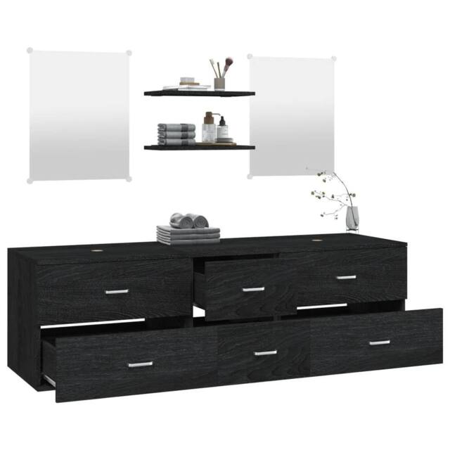 Berkfield Home Durable 5 Piece Bathroom Furniture Set Black Engineered Wood - image 1