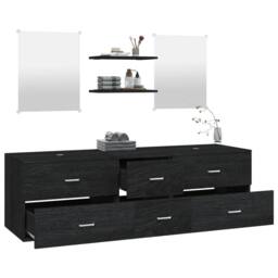 Berkfield Home Durable 5 Piece Bathroom Furniture Set Black Engineered Wood - thumbnail 1