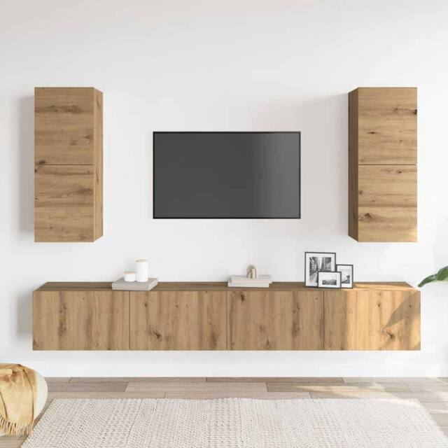 Berkfield Home Classic 4 Piece TV Cabinet Set Wall-mounted Artisan Oak Engineere in Brown - image 1