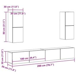 Berkfield Home Classic 4 Piece TV Cabinet Set Wall-mounted Artisan Oak Engineere in Brown - thumbnail 9