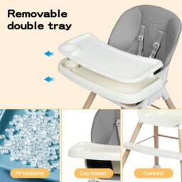 Dekko 6-In-1 Baby High Chair Kids Feeding Eating Seat Removable Adjustable in Grey - thumbnail 8