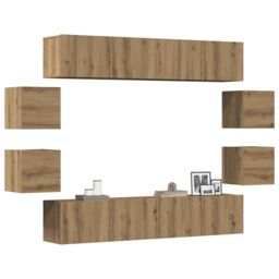 Berkfield Home Wall Mounted TV cabinets 8 pcs Artisan Oak Engineered Wood in Brown - thumbnail 1