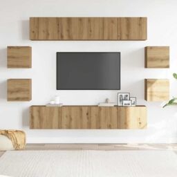 Berkfield Home Wall Mounted TV cabinets 8 pcs Artisan Oak Engineered Wood in Brown - thumbnail 3