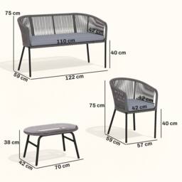 OUTSUNNY 4 Piece Garden Furniture Set, Rope Woven Outdoor Sofa, Dark Grey - thumbnail 3