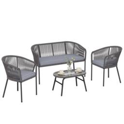 OUTSUNNY 4 Piece Garden Furniture Set, Rope Woven Outdoor Sofa, Dark Grey - thumbnail 2