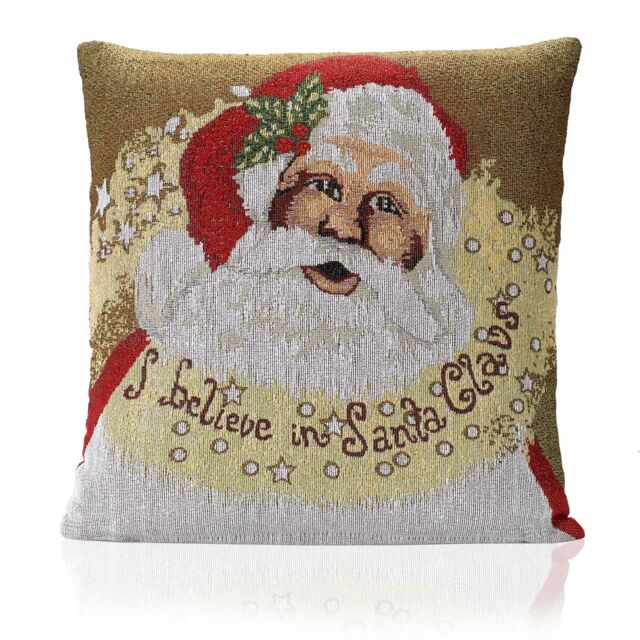 Luxury Living Christmas I Believe Tapestry Decorative Cushion Cover Only 45cm x 45cm in Red - Size: 45 cm x 45 cm - image 1