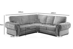 Furniture 786 Chingford Full Back 2C2 Corner Sofa Chenille Fabric in Grey - thumbnail 2