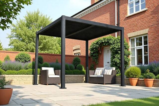 Outdoor Living 3m x 3m Manual Louvered Roof Pergola, Aluminium Frame in Charcoal - image 1