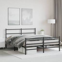 Berkfield Home Metal Bed Frame with Headboard & Footboard Black 160x200 cm - thumbnail 3