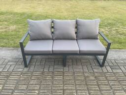 Fimous Aluminium 7 Seater Garden Furniture Outdoor Patio Sofa Set with Rectangular Coffee Table Armchair Dark Grey - thumbnail 3