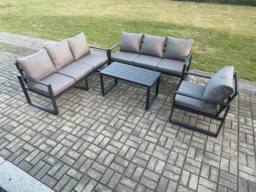 Fimous Aluminium 7 Seater Garden Furniture Outdoor Patio Sofa Set with Rectangular Coffee Table Armchair Dark Grey - thumbnail 1