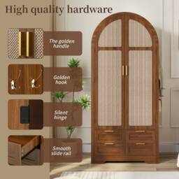 Merax Modern Arched Top Double Wardrobe with 4 Drawers & Hanging Rail in Walnut - thumbnail 8