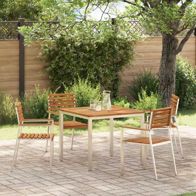 Berkfield Home Stackable Garden Chairs 4 pcs Solid Wood Acacia&Stainless Steel in Brown - image 1