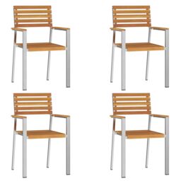 Berkfield Home Stackable Garden Chairs 4 pcs Solid Wood Acacia&Stainless Steel in Brown - thumbnail 4