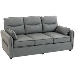 HOMCOM 3 Seater Sofa, Faux Leather Couch with Thicken Cushion, Grey - thumbnail 2