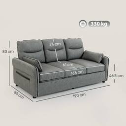 HOMCOM 3 Seater Sofa, Faux Leather Couch with Thicken Cushion, Grey - thumbnail 3