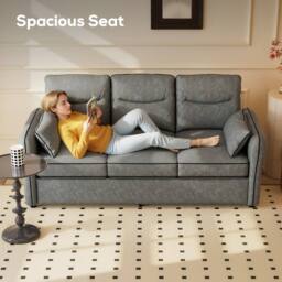 HOMCOM 3 Seater Sofa, Faux Leather Couch with Thicken Cushion, Grey - thumbnail 6